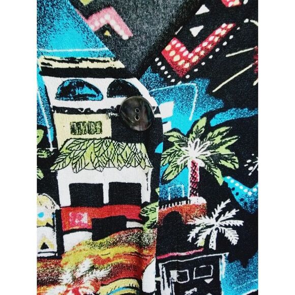 Chico's Travelers 1 Slinky Black & Multi Tropical Village Print‎ Jacket Medium - Picture 3 of 7